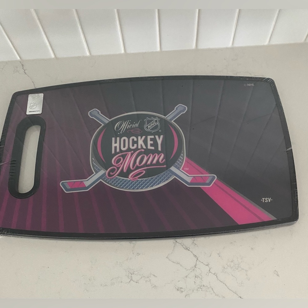 NHL Hockey Mom Black and Purple Striped  Cutting Board